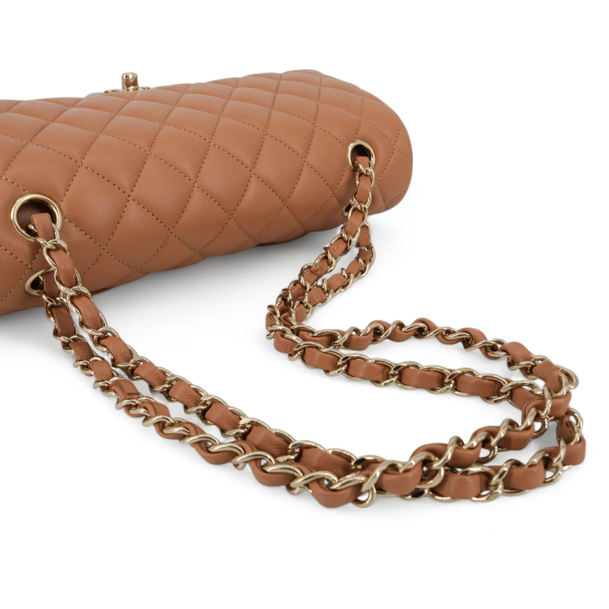 21P Caramel Lambskin Medium Classic Double Flap Bag