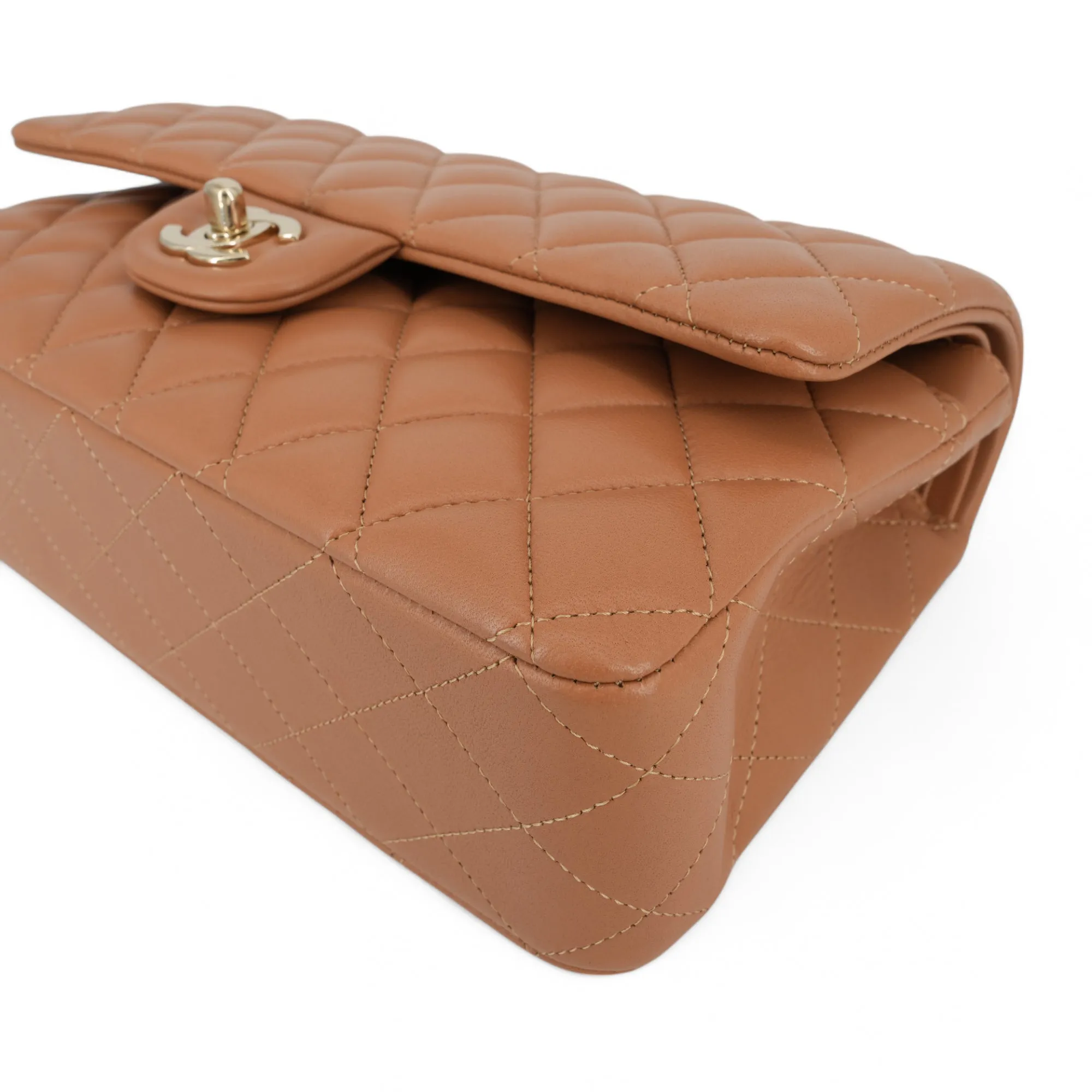 21P Caramel Lambskin Medium Classic Double Flap Bag