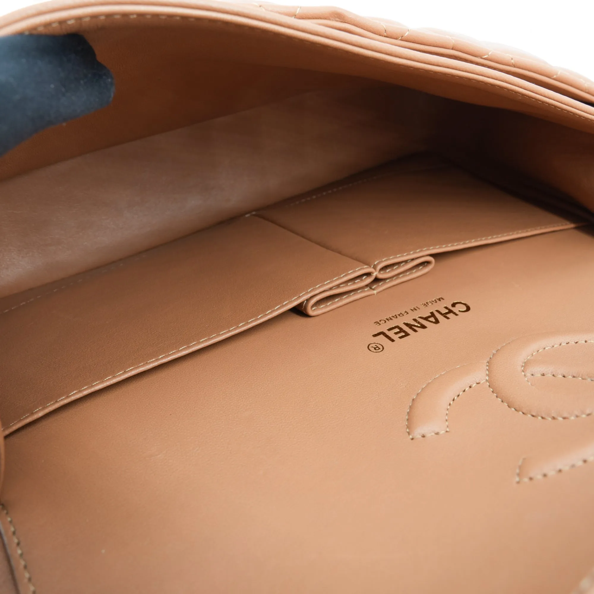 21P Caramel Lambskin Medium Classic Double Flap Bag