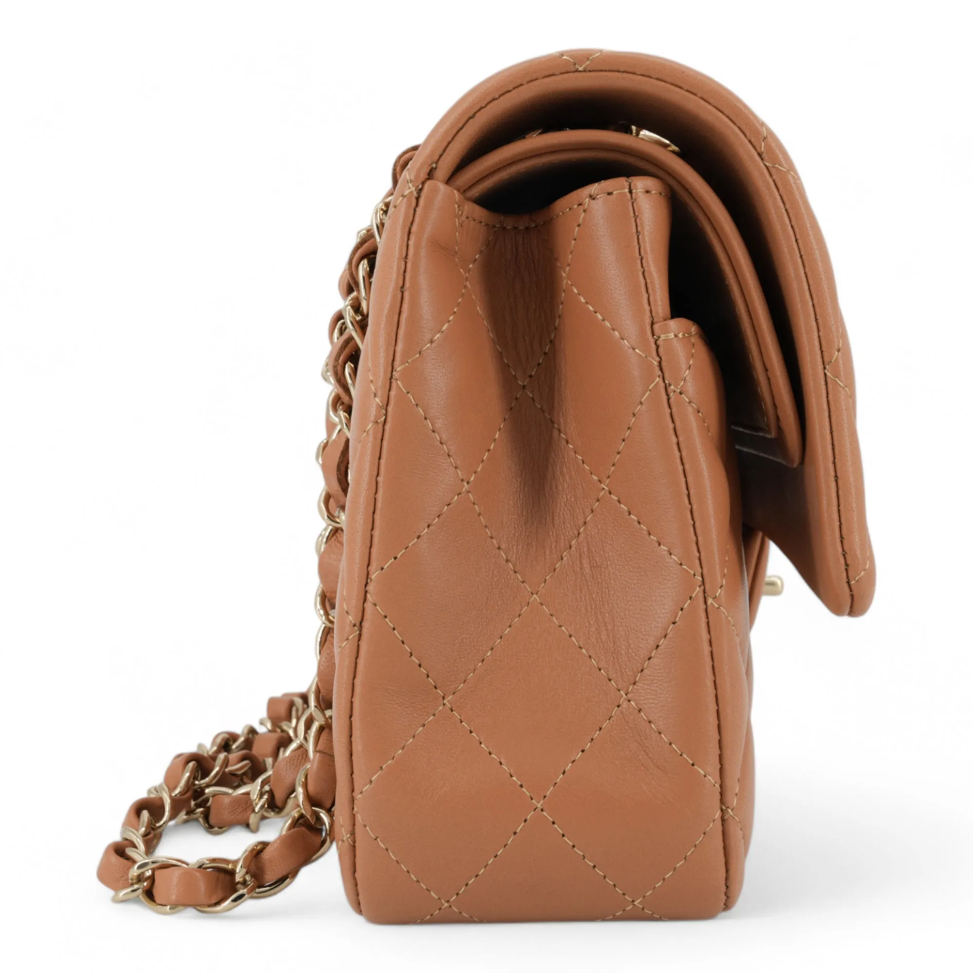 21P Caramel Lambskin Medium Classic Double Flap Bag