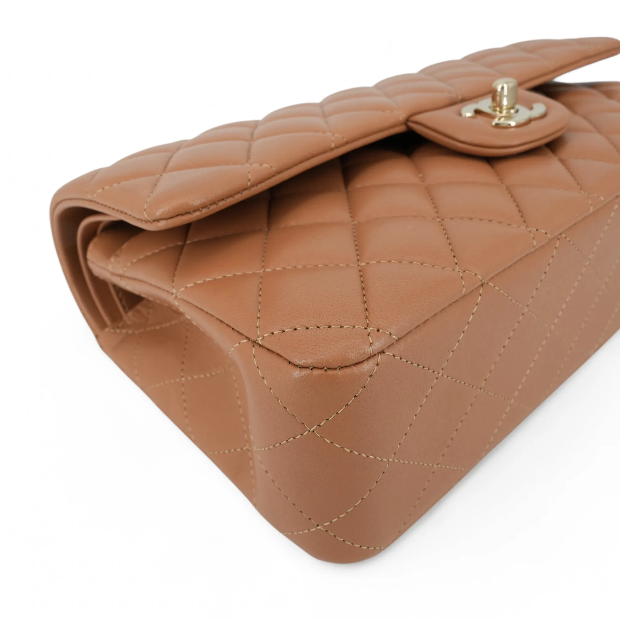 21P Caramel Lambskin Medium Classic Double Flap Bag