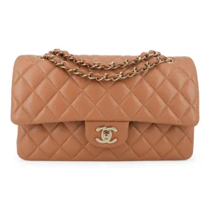 21P Caramel Lambskin Medium Classic Double Flap Bag