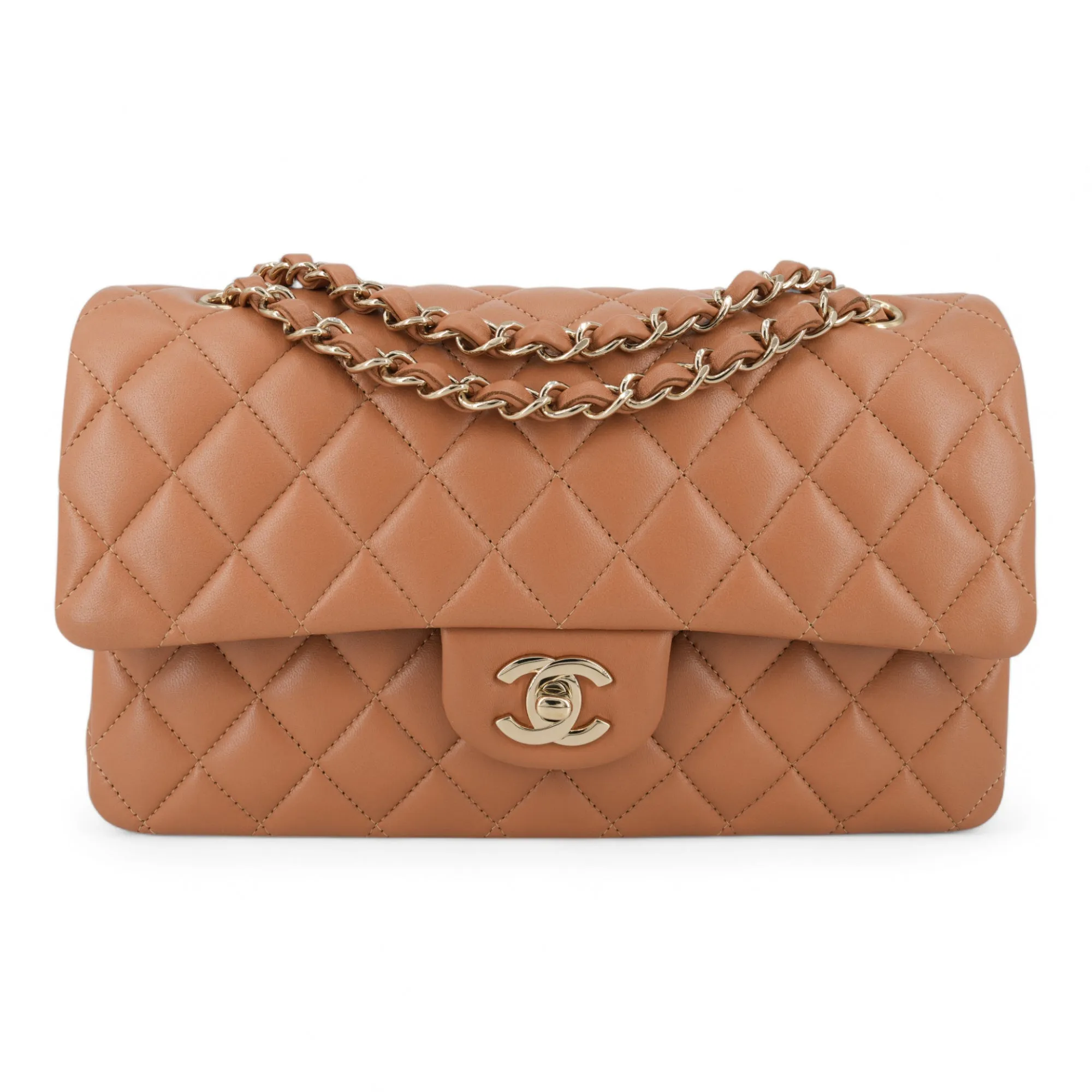 21P Caramel Lambskin Medium Classic Double Flap Bag