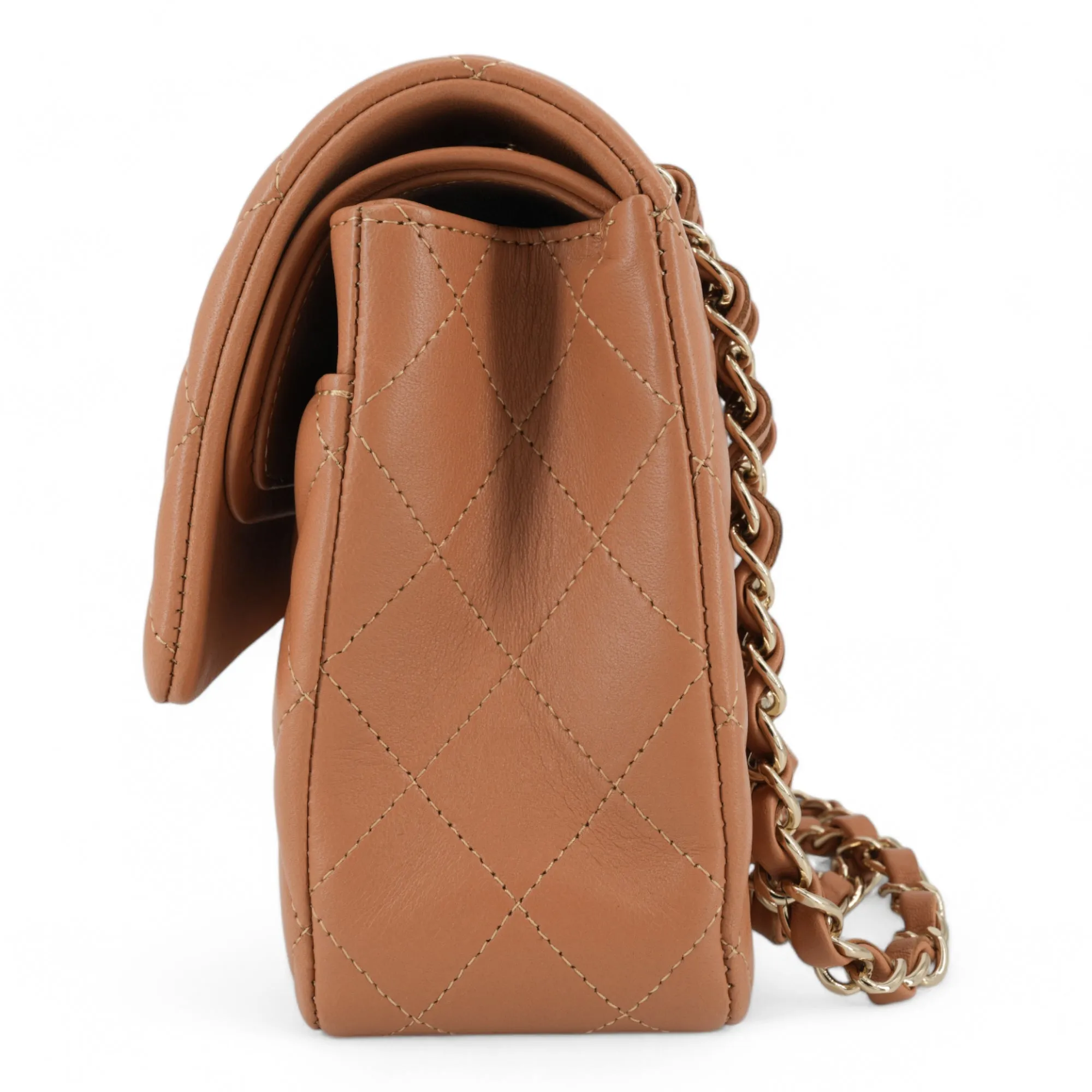 21P Caramel Lambskin Medium Classic Double Flap Bag