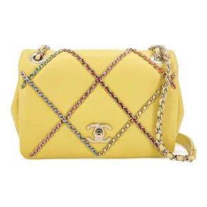 21S Entwined Chain Mini Flap Bag Yellow Lambskin