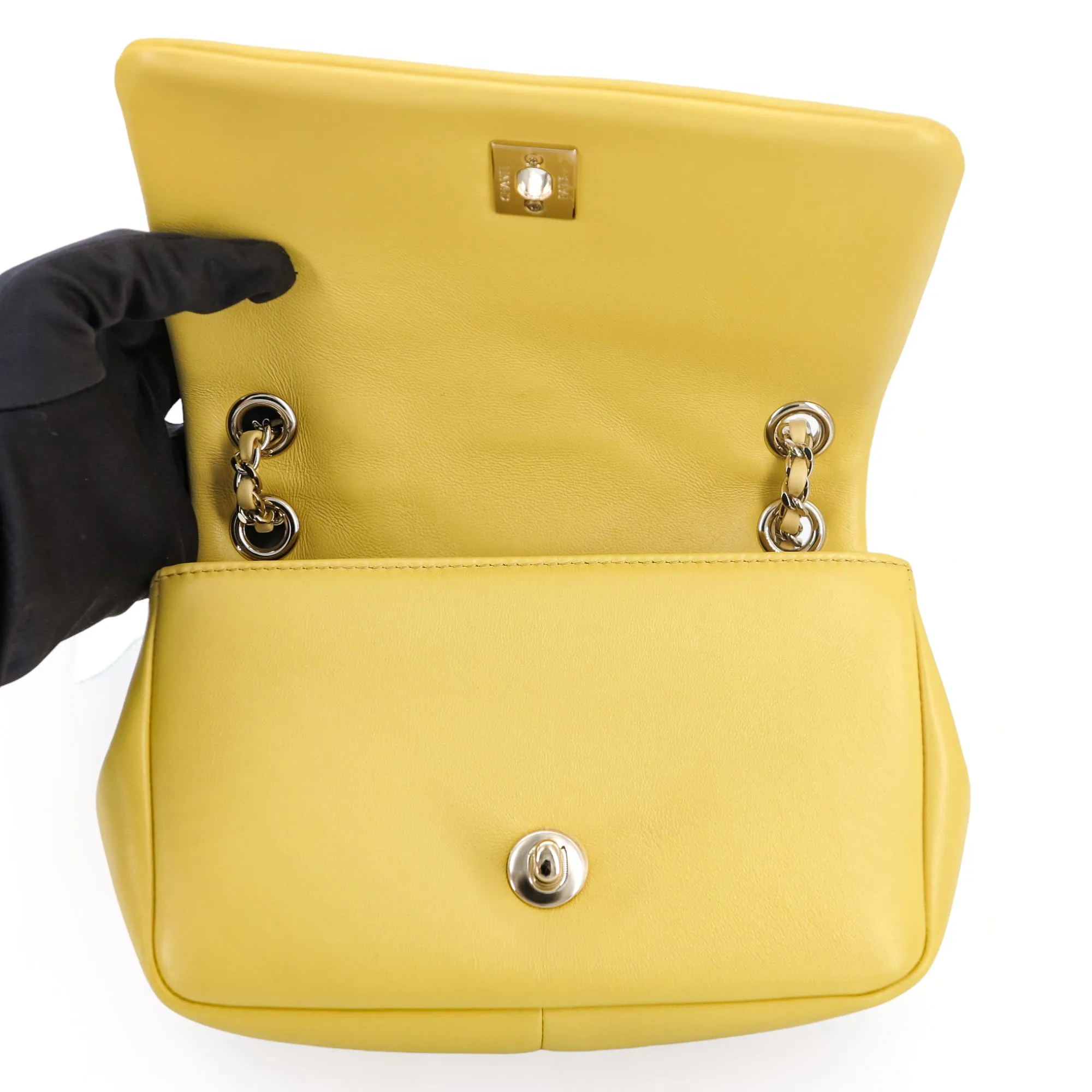 21S Entwined Chain Mini Flap Bag Yellow Lambskin