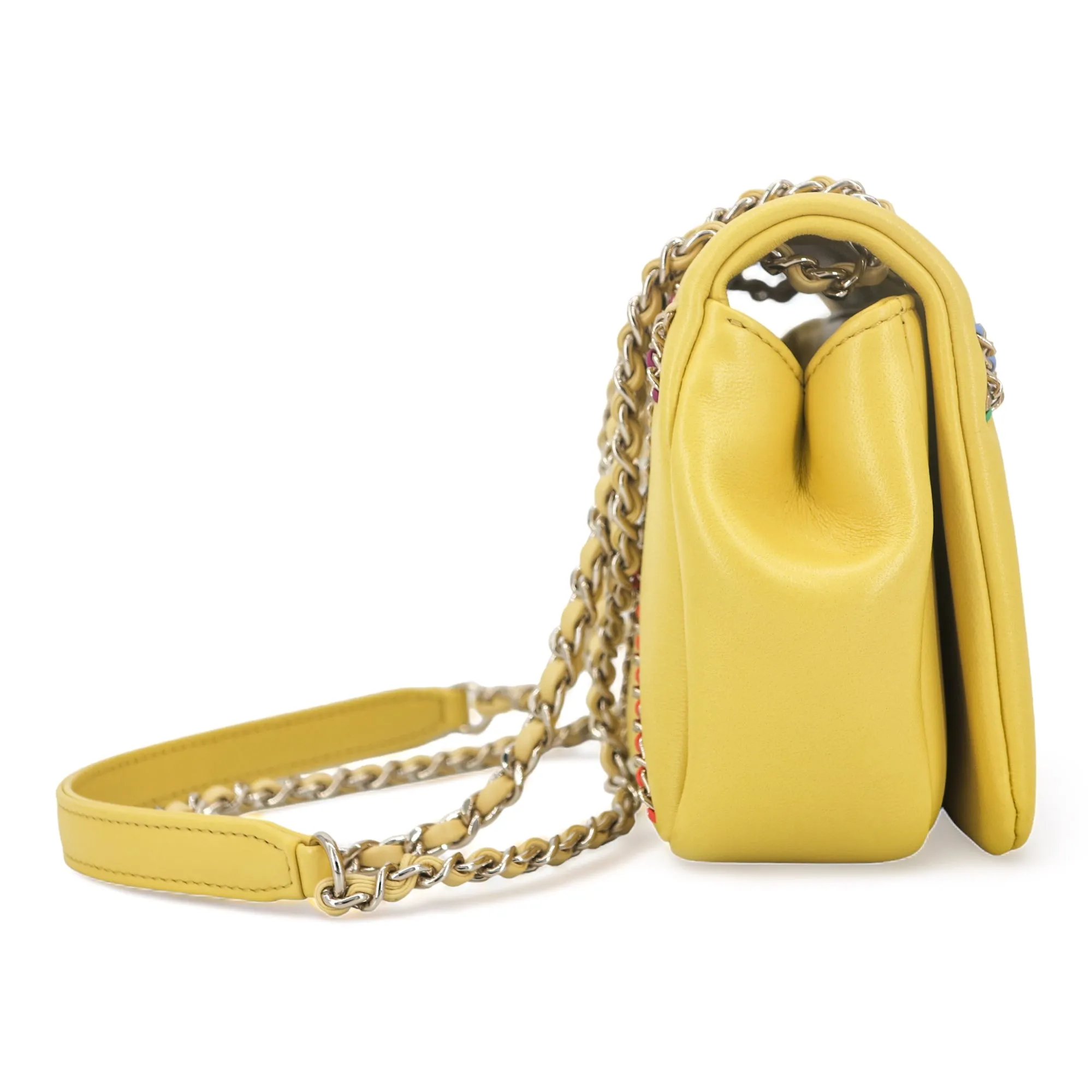 21S Entwined Chain Mini Flap Bag Yellow Lambskin
