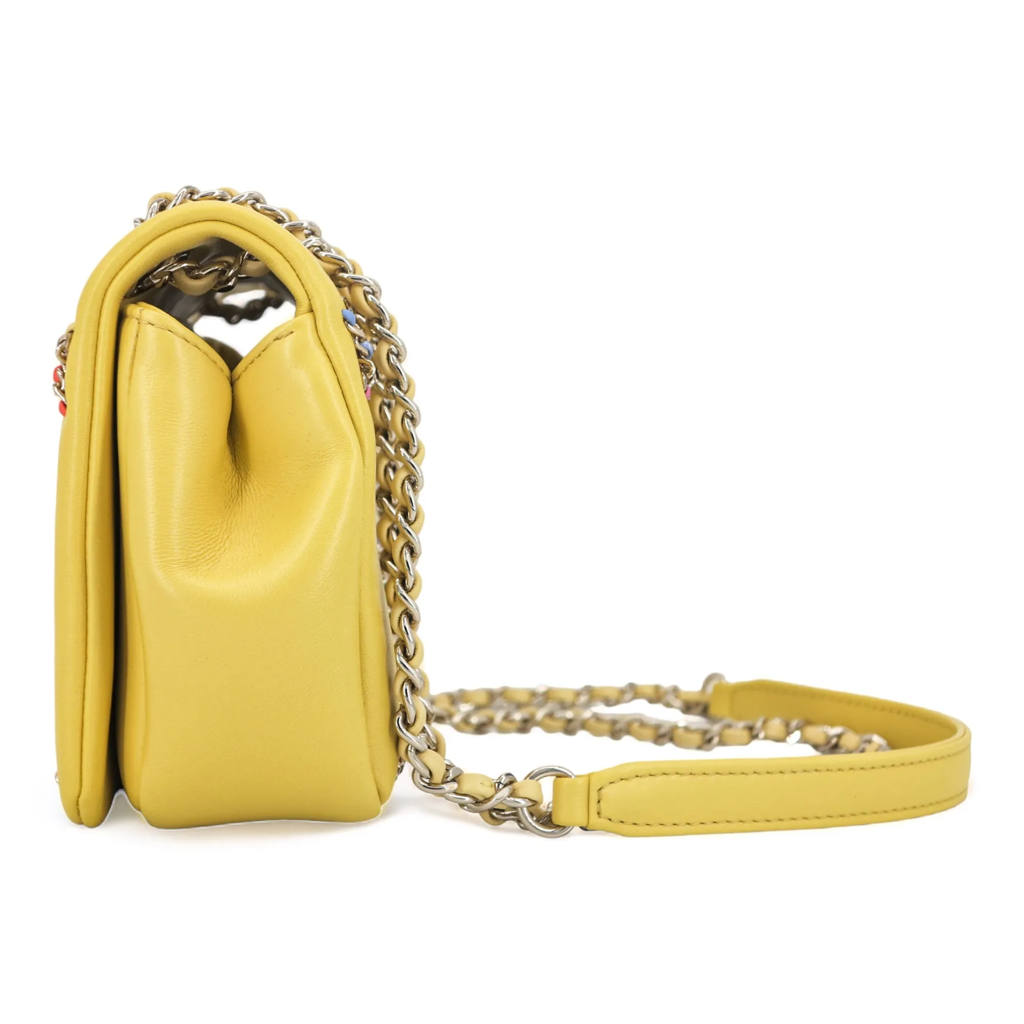 21S Entwined Chain Mini Flap Bag Yellow Lambskin