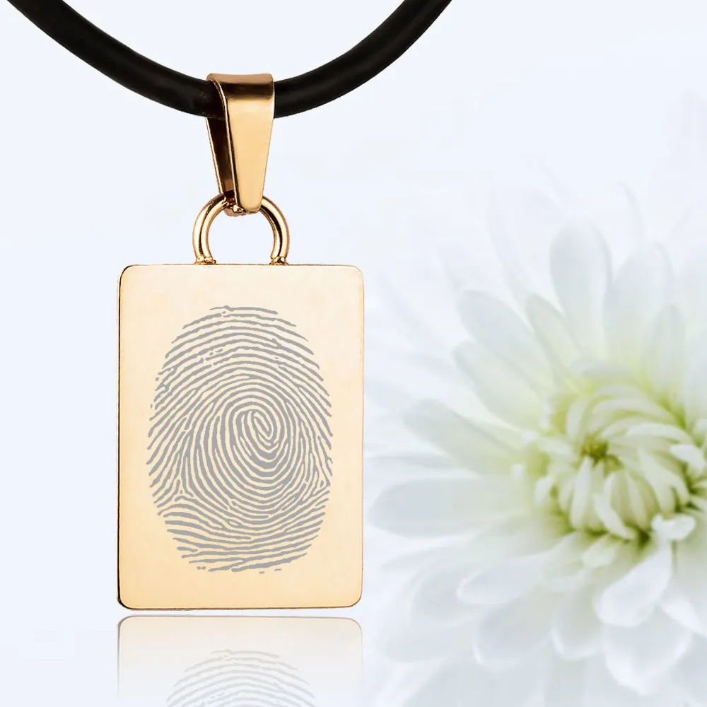 24K Gold Plated Sterling Silver Fingerprint Pendant - Rectangle