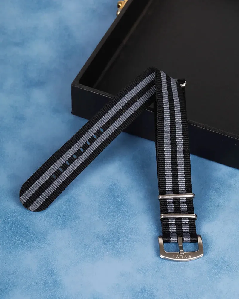 24mm Light Grey Black Nylon Strap