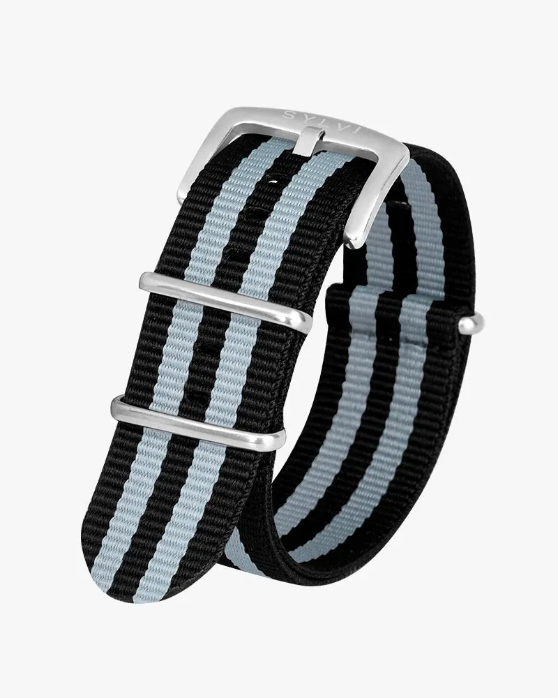 24mm Light Grey Black Nylon Strap