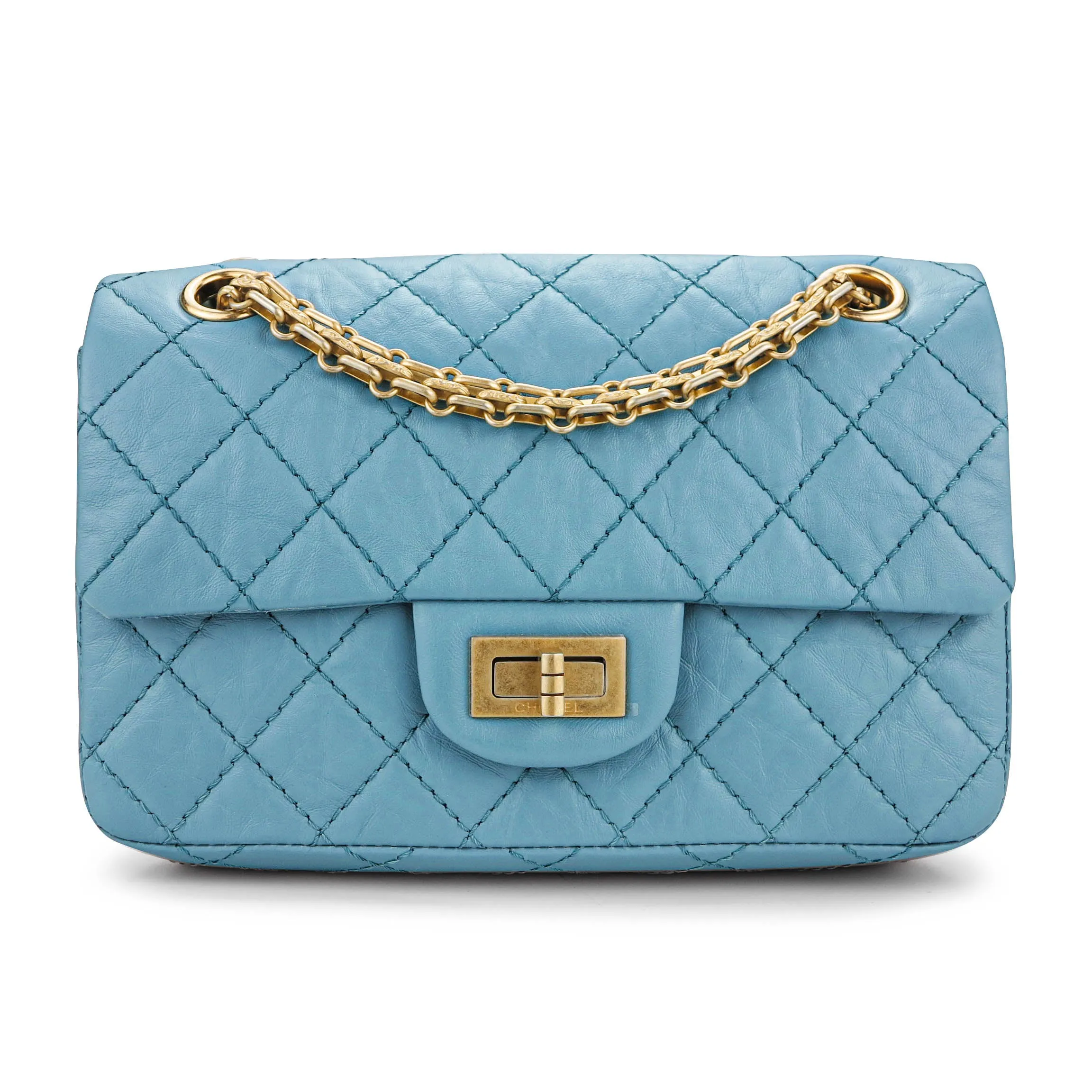 2.55 Mini Reissue Flap Bag Size 224 in Blue Aged Calfskin