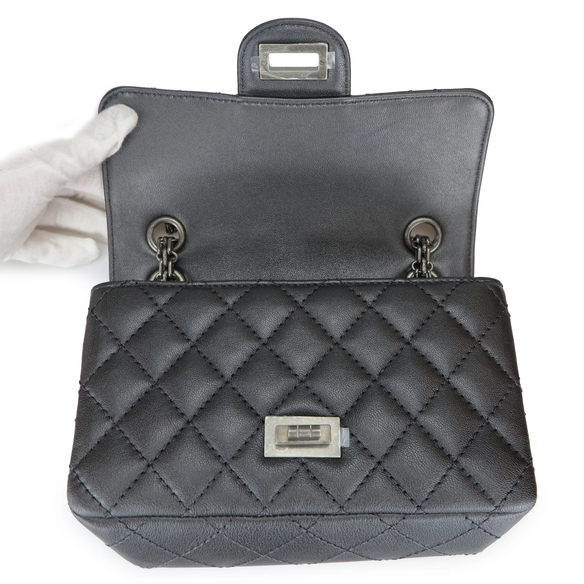 2.55 Mini Reissue Flap Bag Size 224 in Charcoal Grey