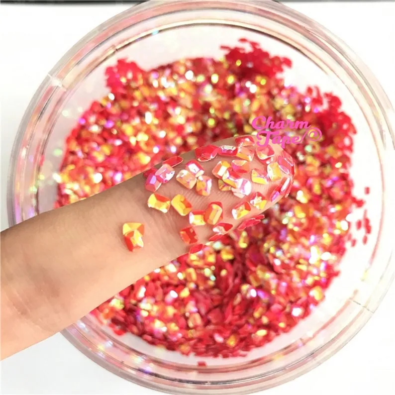 3D Rectangle Chunky Glitter Loose glitters, cute glitter 3mm UV resin, nail gel, acrylic nail, Metallic AB Unicorn Colors