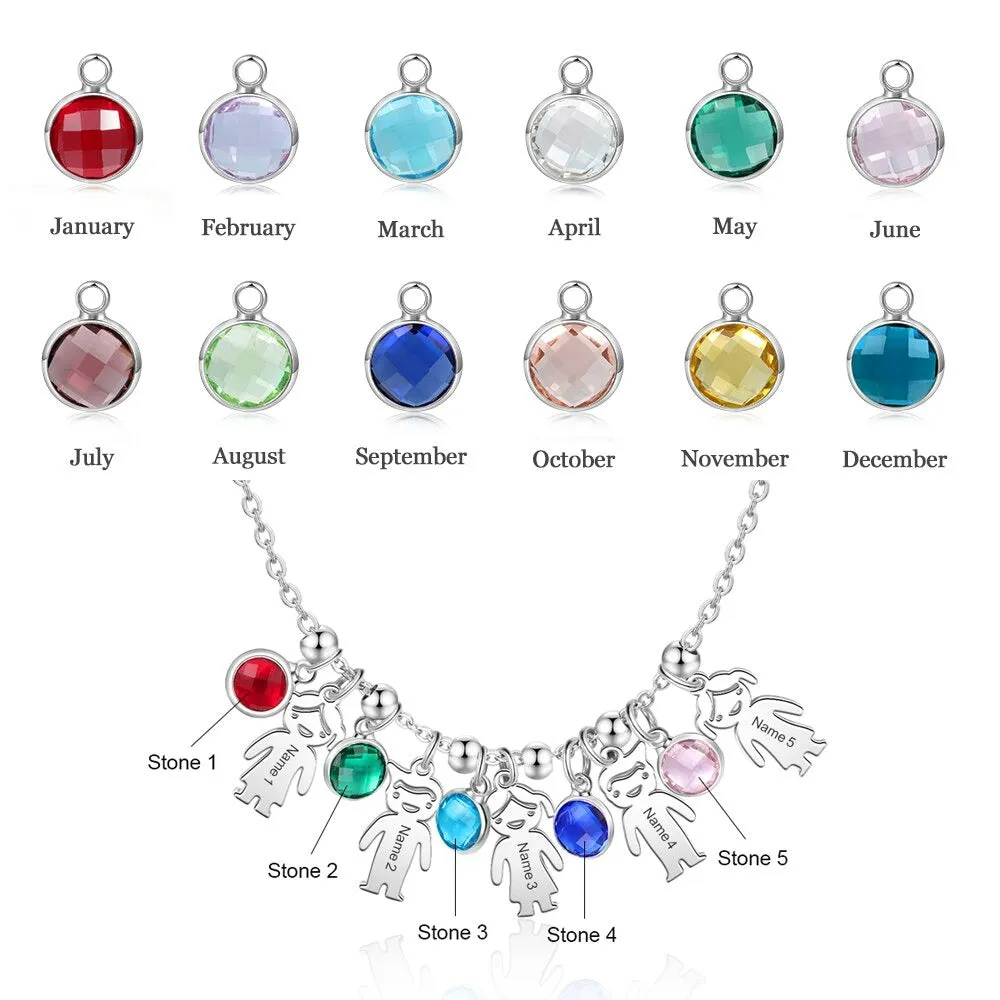 5 Name 5 stone Personalized Boy Girl Pendant Necklace