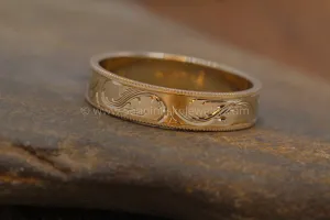 5x1mm Branches and Leaves Variation 2 14kt Yellow Gold Bright Cut Engraved Band
