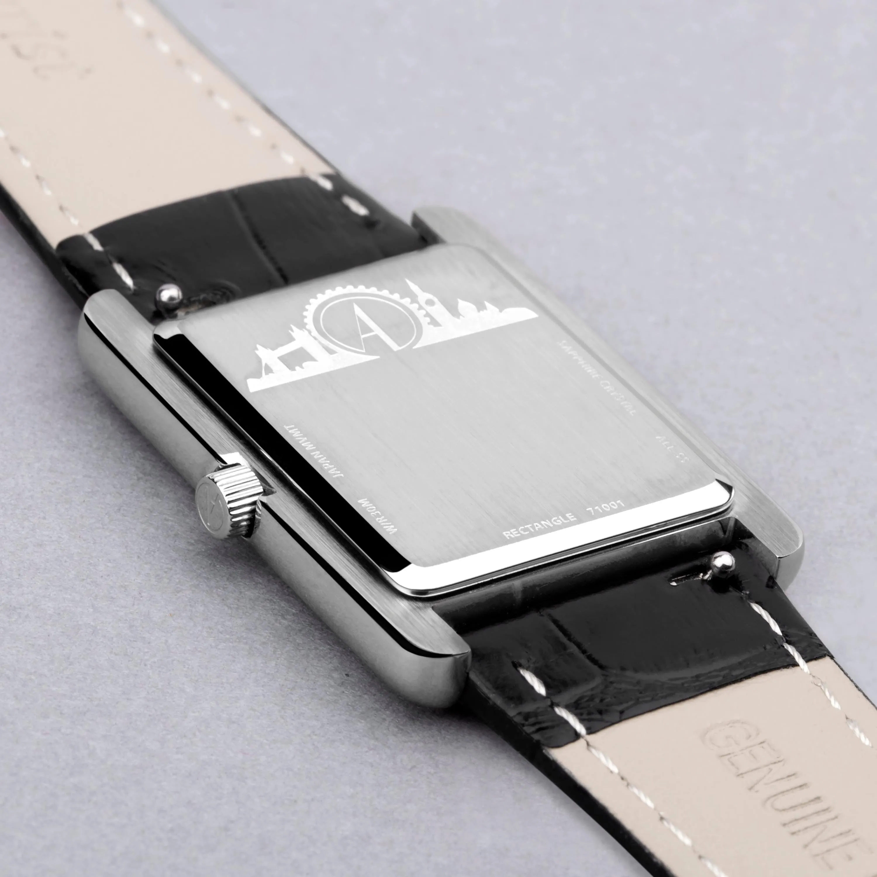 Accurist Rectangle Ladies Watch | Silver Case & Black Leather Strap with White Dial | 26mm