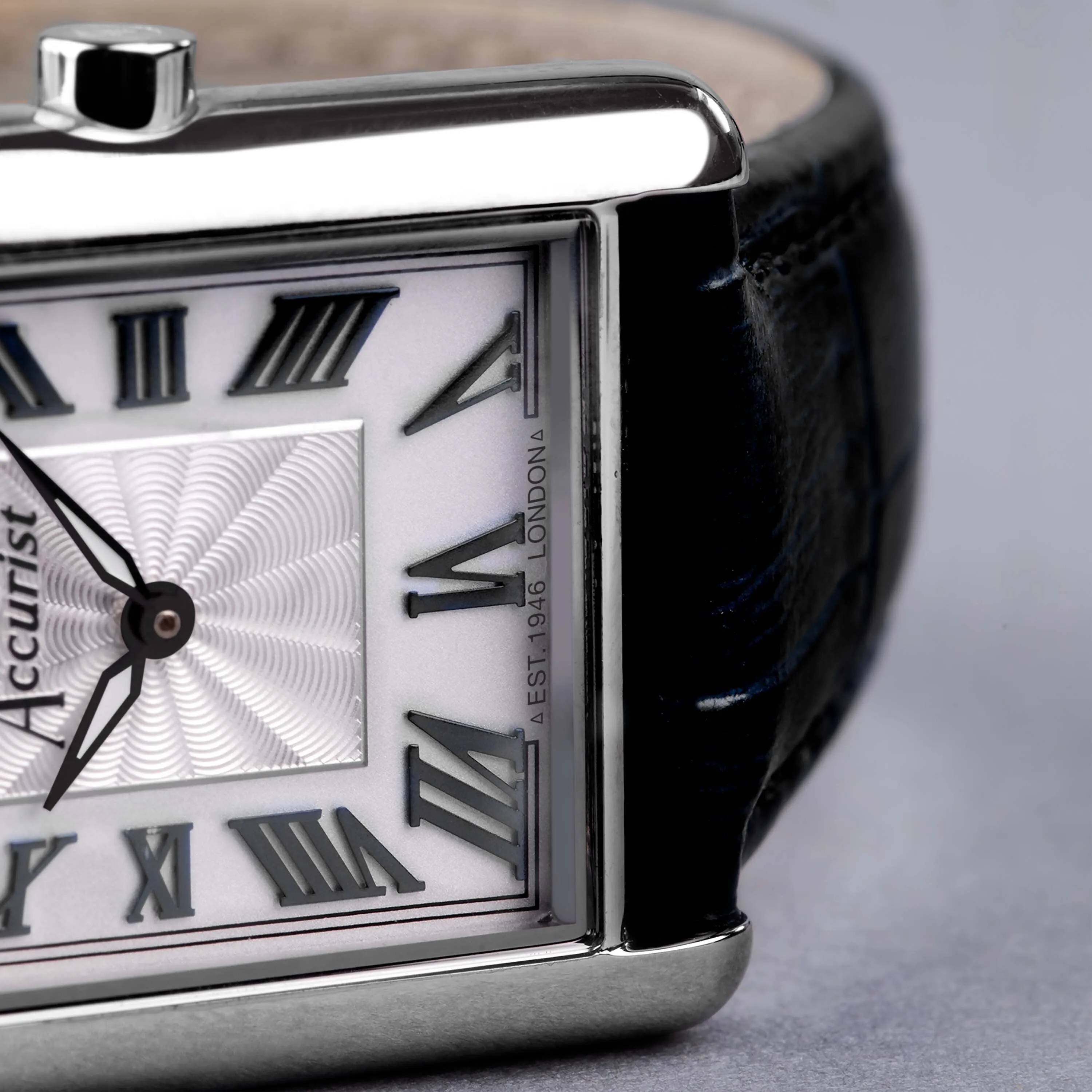 Accurist Rectangle Ladies Watch | Silver Case & Black Leather Strap with White Dial | 26mm