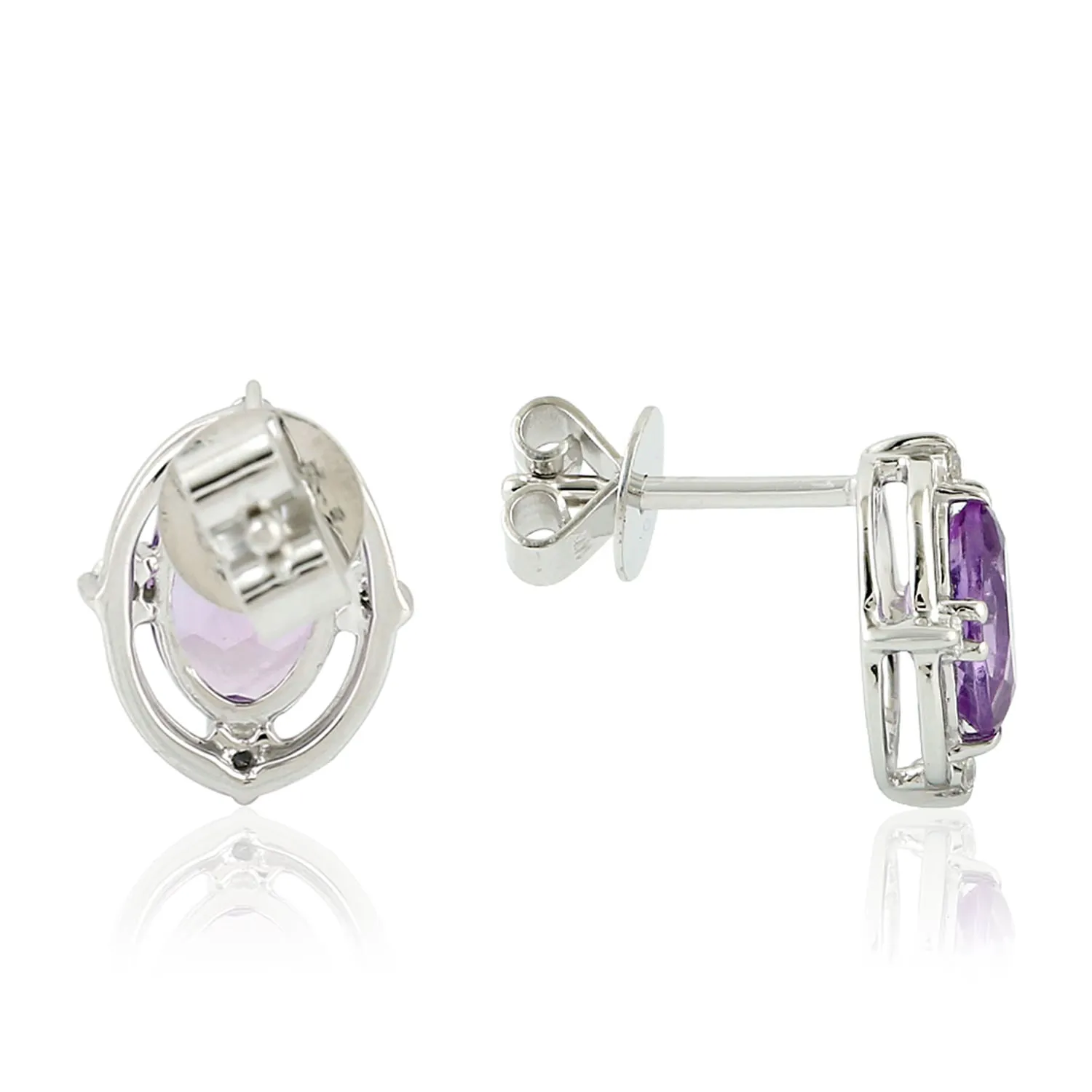 Amethyst Stud Earrings 14k White Gold Diamond Jewelry February Birthstone Jewelry