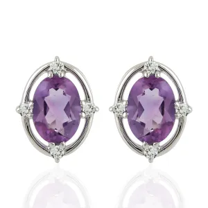 Amethyst Stud Earrings 14k White Gold Diamond Jewelry February Birthstone Jewelry