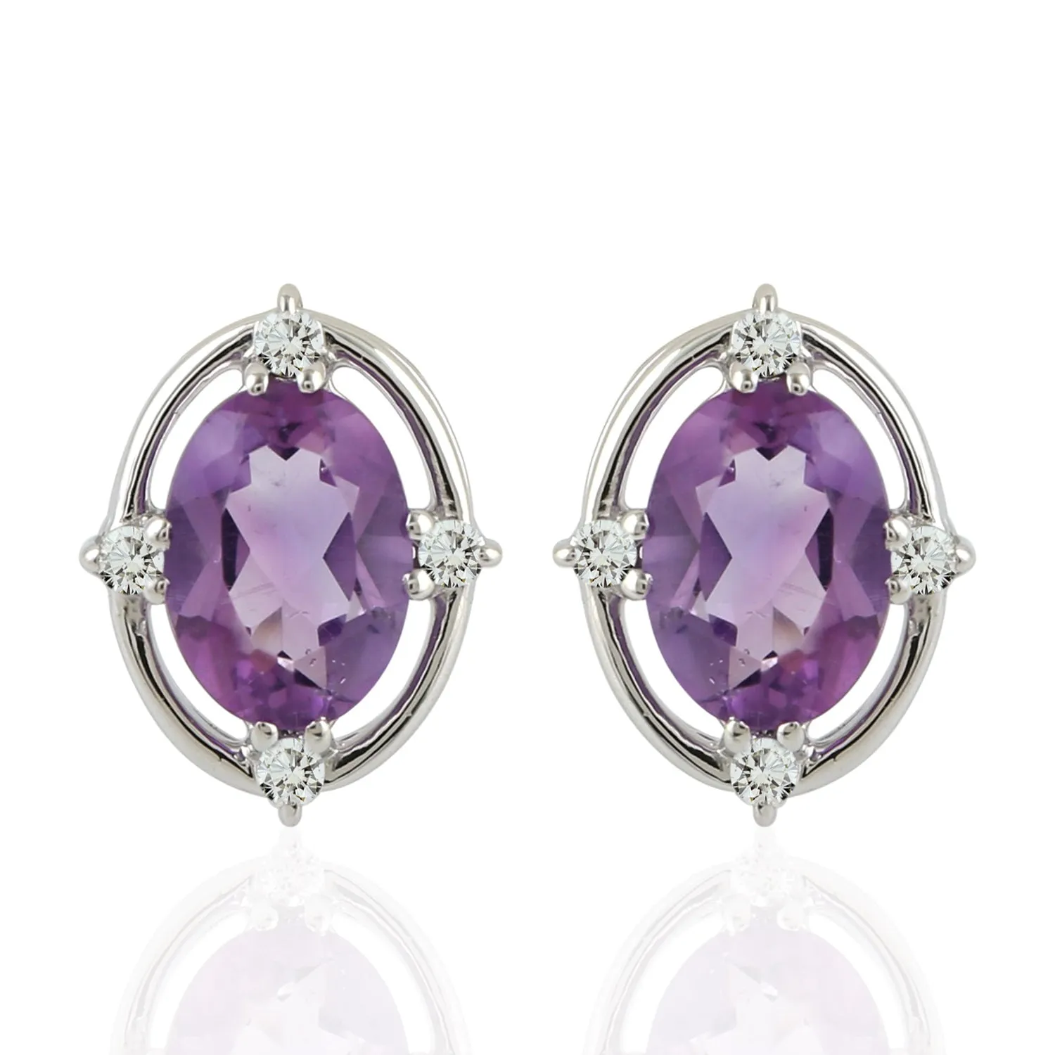 Amethyst Stud Earrings 14k White Gold Diamond Jewelry February Birthstone Jewelry