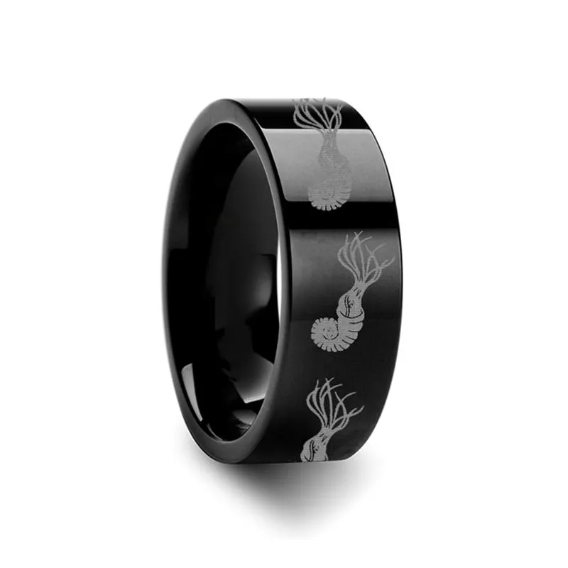 Ammonite | Tungsten Ring Dinosaur Print Engrave