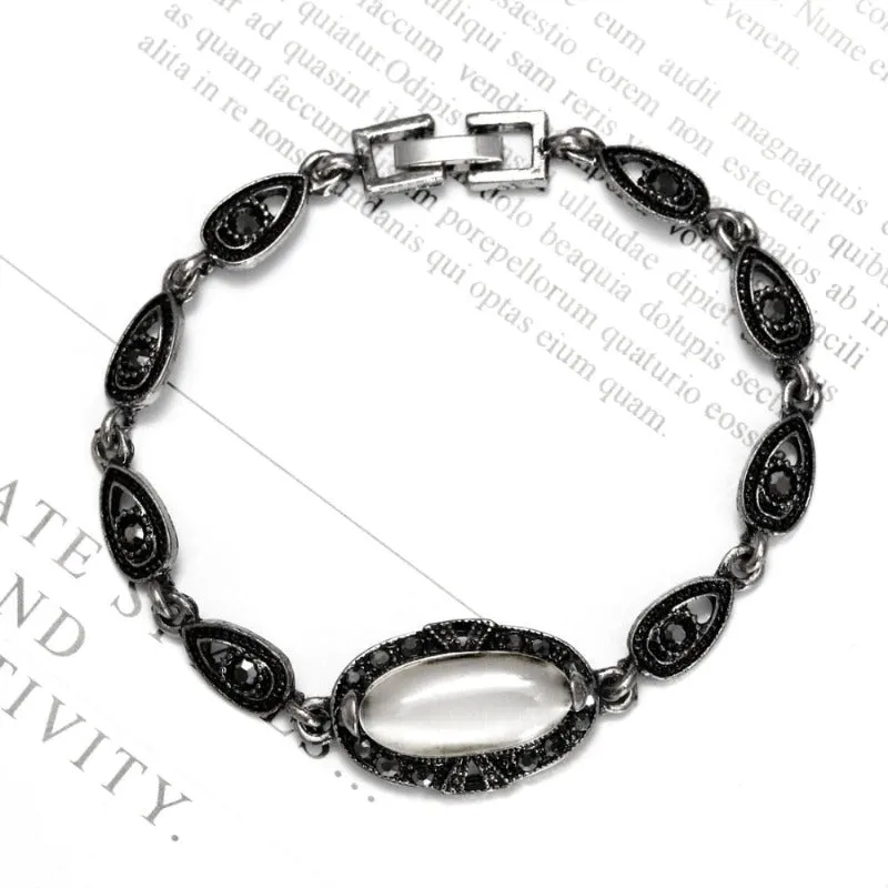 Antique Silver Opal Gemstone Jewelry Set Women Anniverssary Jewelry