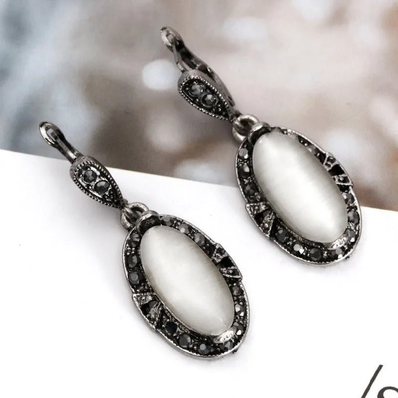 Antique Silver Opal Gemstone Jewelry Set Women Anniverssary Jewelry