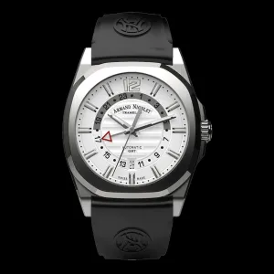 ARMAND NICOLET J09-3 MEN'S AUTOMATIC BLACK STRAP SILVER DIAL WATCH