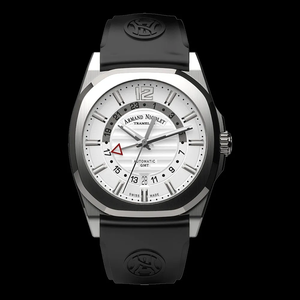ARMAND NICOLET J09-3 MEN'S AUTOMATIC BLACK STRAP SILVER DIAL WATCH