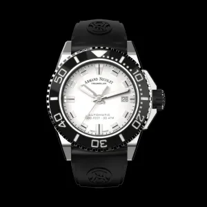ARMAND NICOLET JS9-41 MEN'S AUTOMATIC BLACK STRAP SILVER DIAL WATCH