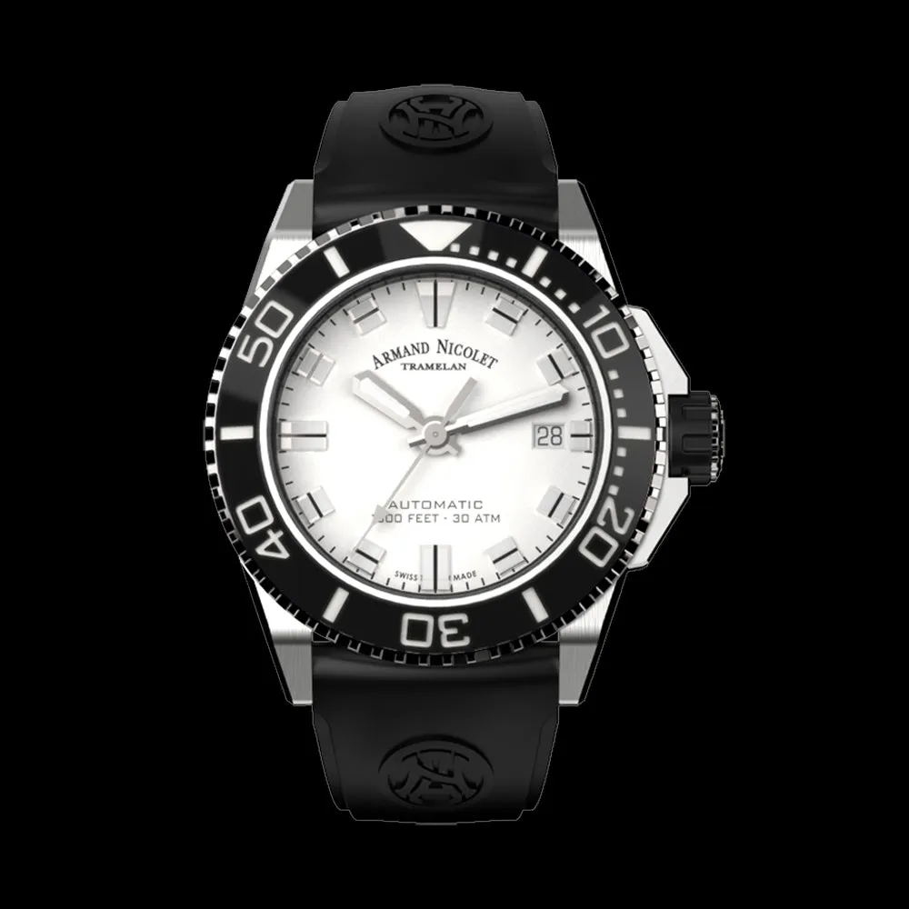ARMAND NICOLET JS9-41 MEN'S AUTOMATIC BLACK STRAP SILVER DIAL WATCH