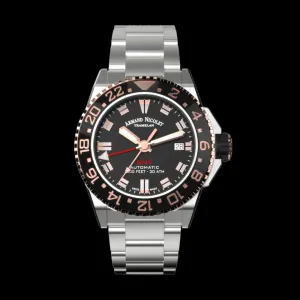 ARMAND NICOLET JS9-41 MEN'S AUTOMATIC STEEL BRACELET BLACK DIAL WATCH