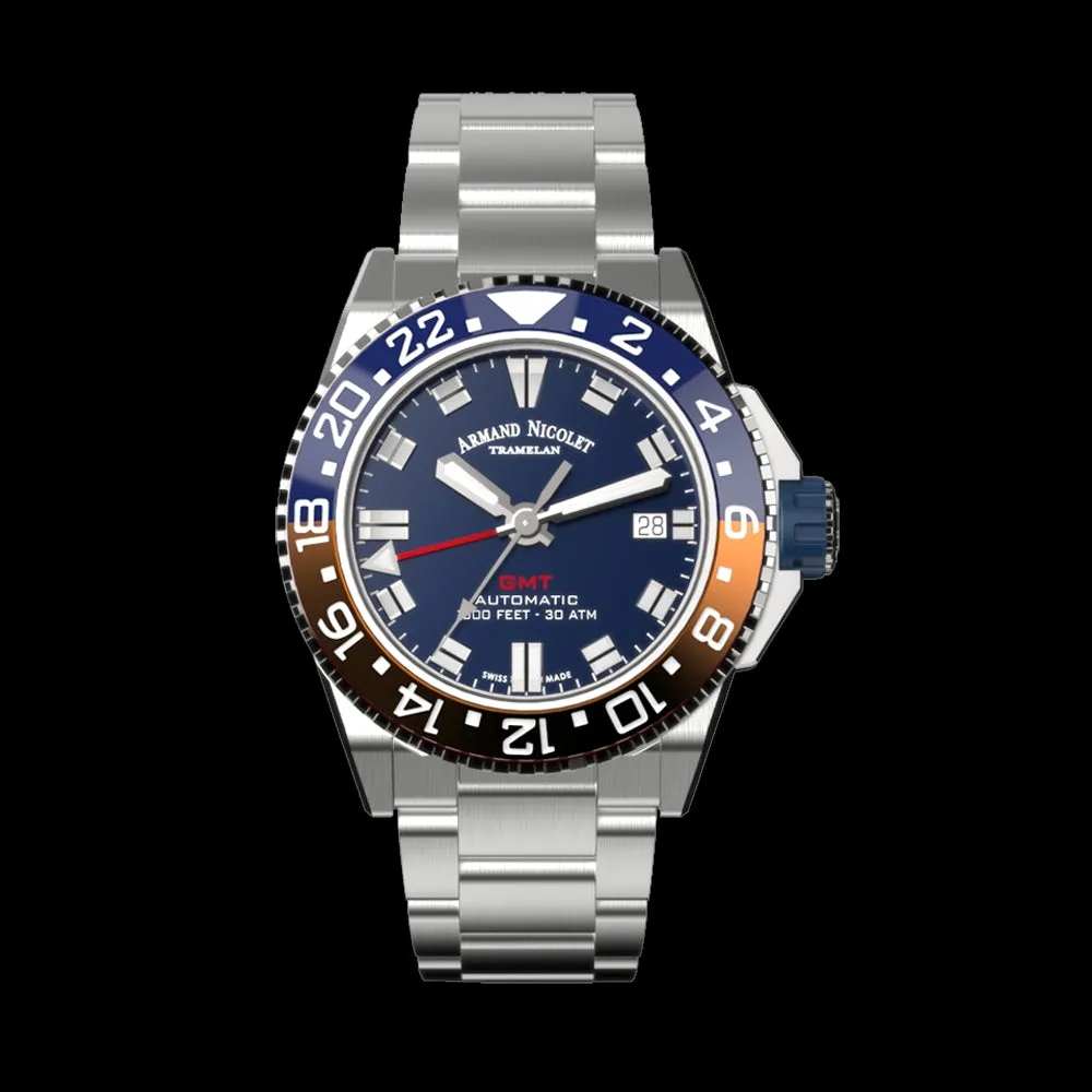 ARMAND NICOLET JS9-41 MEN'S AUTOMATIC STEEL BRACELET BLUE DIAL WATCH