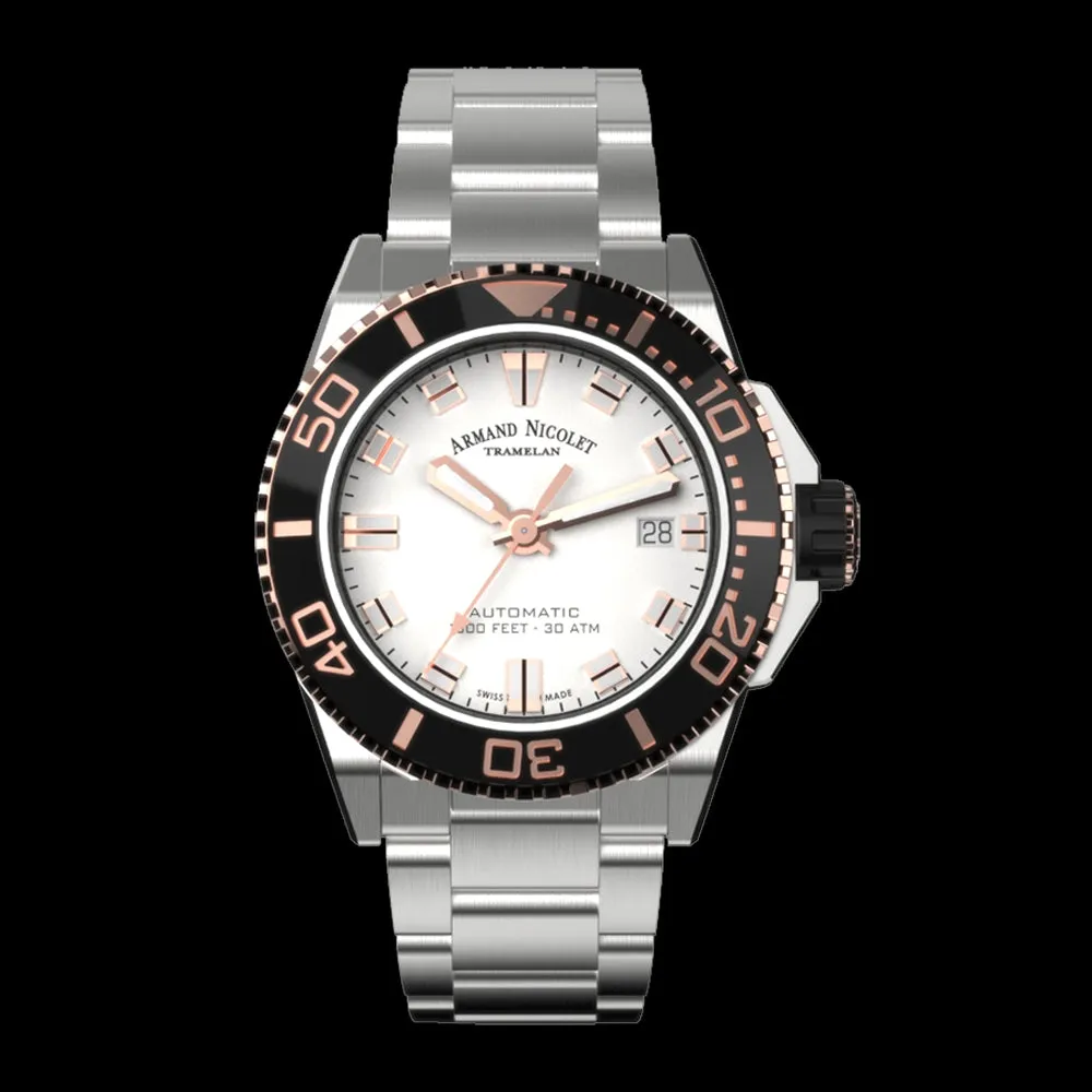 ARMAND NICOLET JS9-41 MEN'S AUTOMATIC STEEL BRACELET SILVER DIAL WATCH