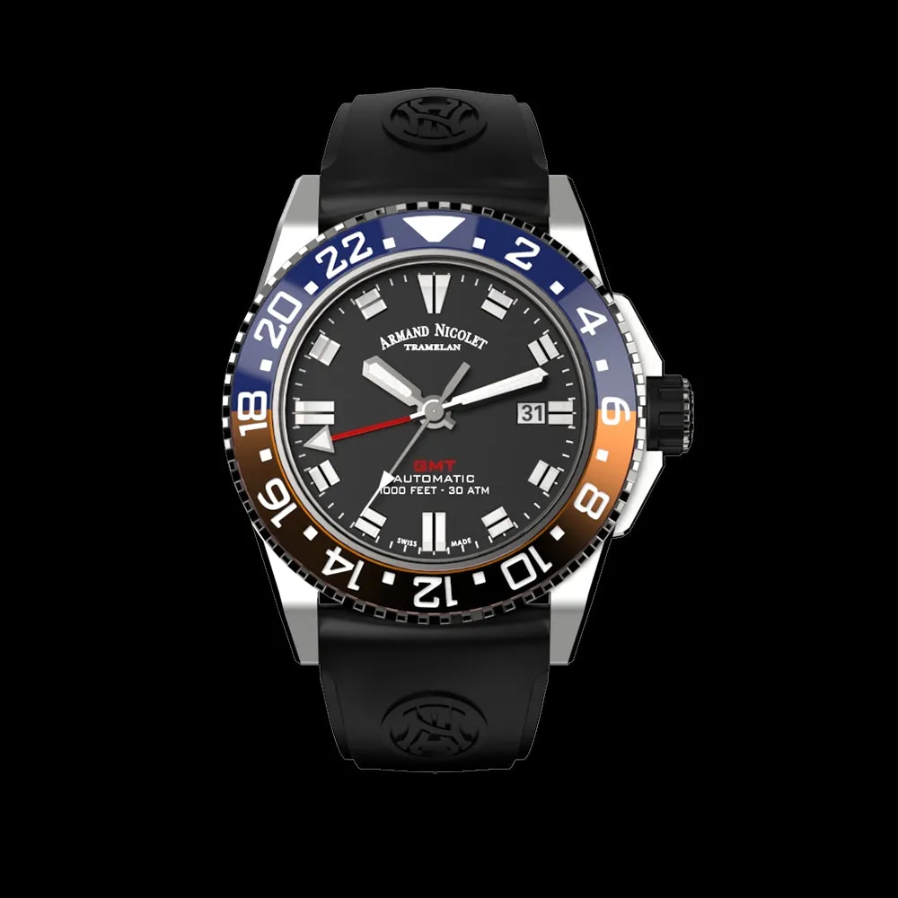 ARMAND NICOLET JS9-44 MEN'S AUTOMATIC BLACK STRAP BLACK DIAL WATCH