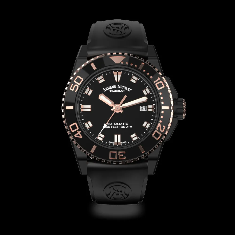 ARMAND NICOLET JS9-44 MEN'S AUTOMATIC BLACK STRAP BLACK DIAL WATCH
