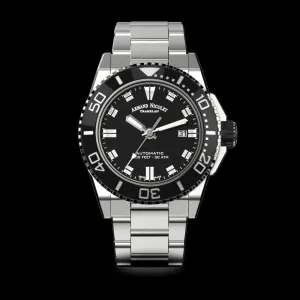 ARMAND NICOLET JS9-44 MEN'S AUTOMATIC STEEL BRACELET BLACK DIAL WATCH