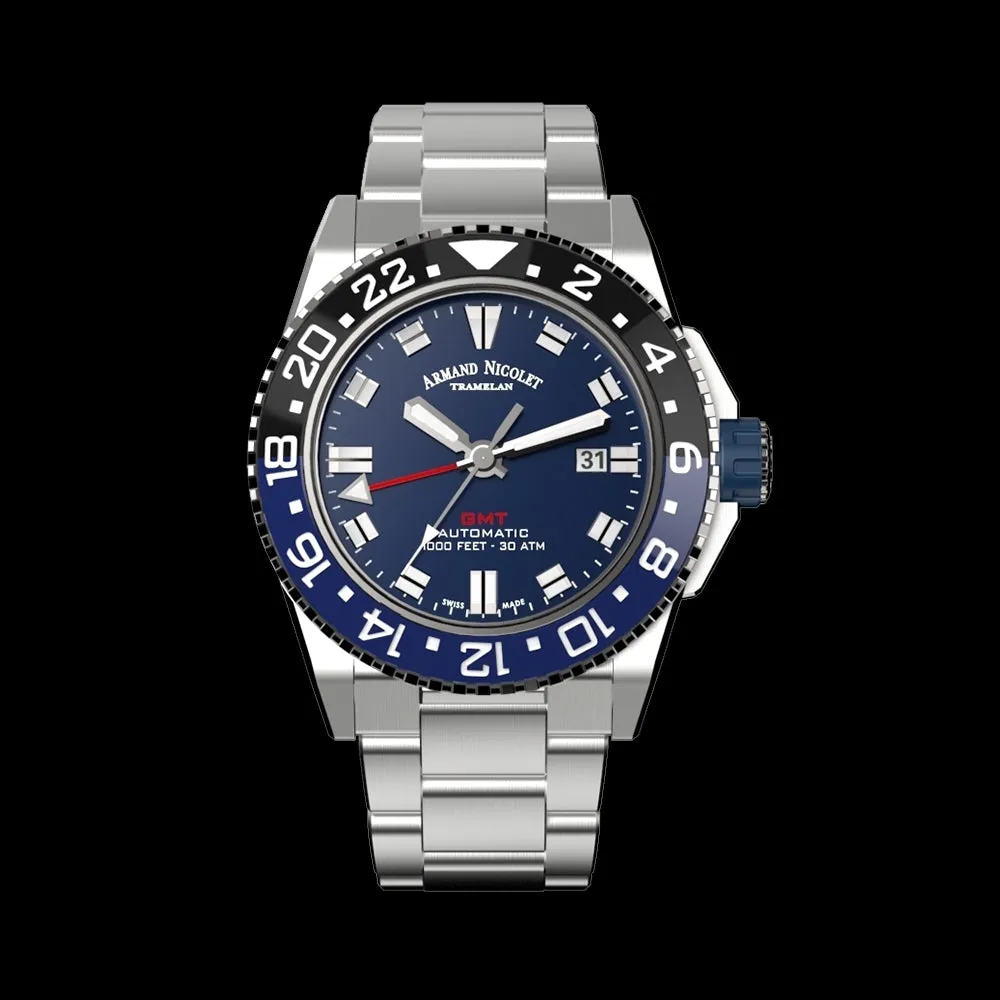 ARMAND NICOLET JS9-44 MEN'S AUTOMATIC STEEL BRACELET BLUE DIAL WATCH
