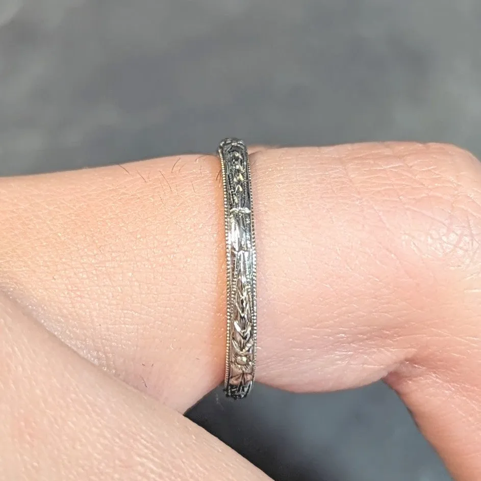 Art Deco 18 Karat White Gold Orange Blossom Wheat Wedding Band Ring