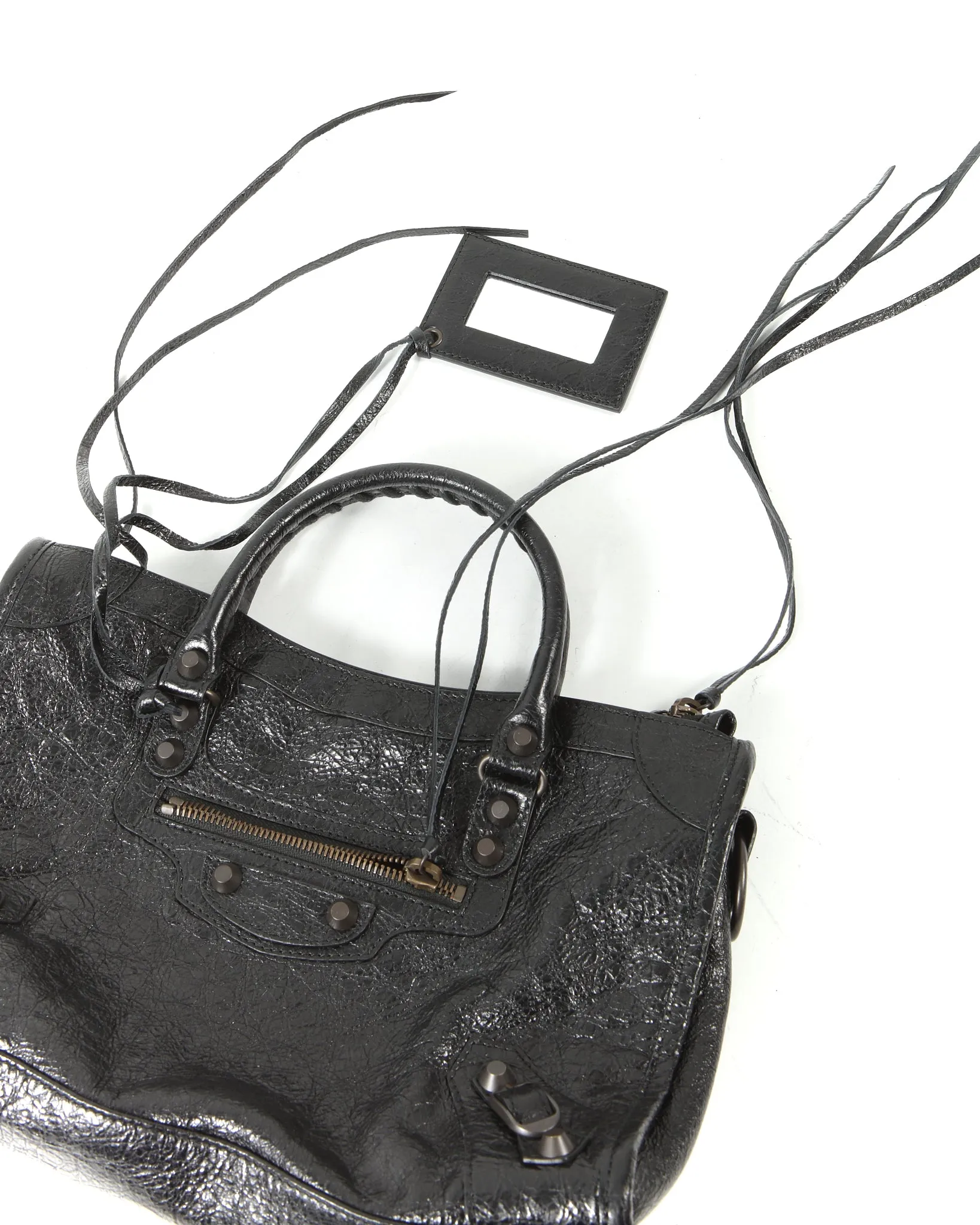 Balenciaga Black Crinkled Leather Motocross Classic Small City Bag