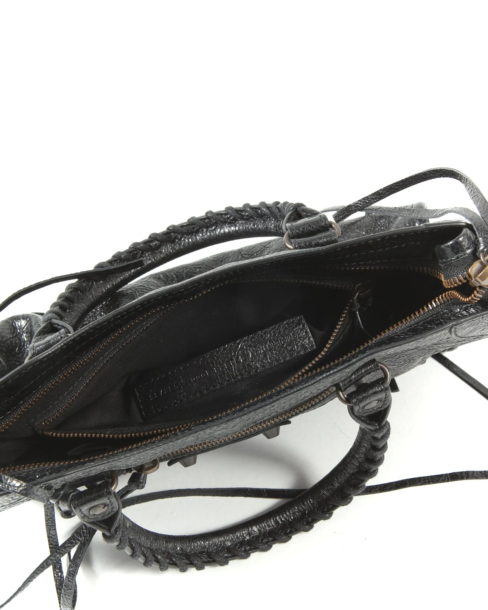 Balenciaga Black Crinkled Leather Motocross Classic Small City Bag