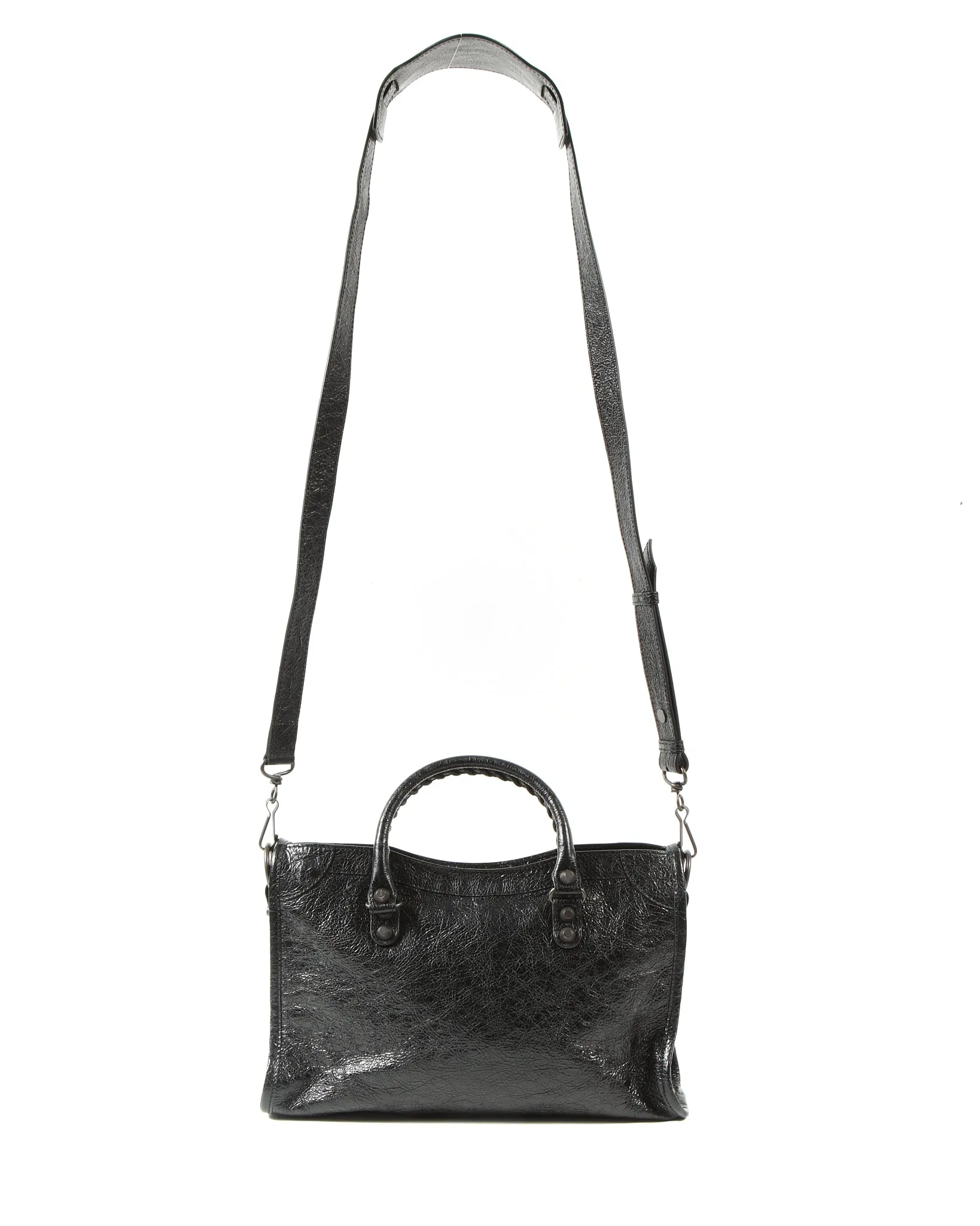 Balenciaga Black Crinkled Leather Motocross Classic Small City Bag