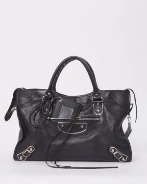 Balenciaga Black Leather Motocross Metallic Edge City Bag