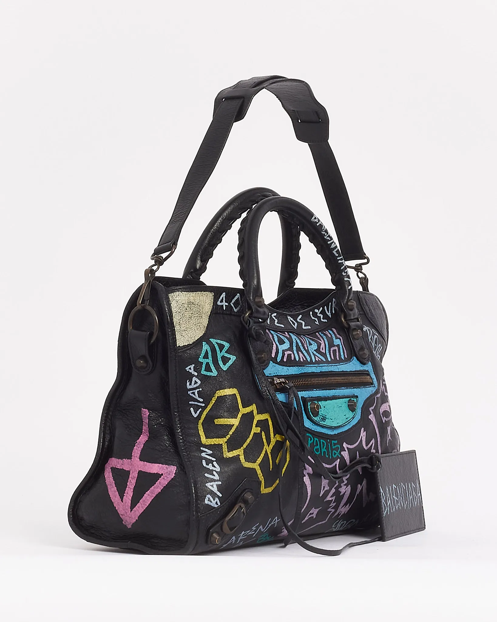 Balenciaga Black/Multi Leather Classic City Graffiti Bag