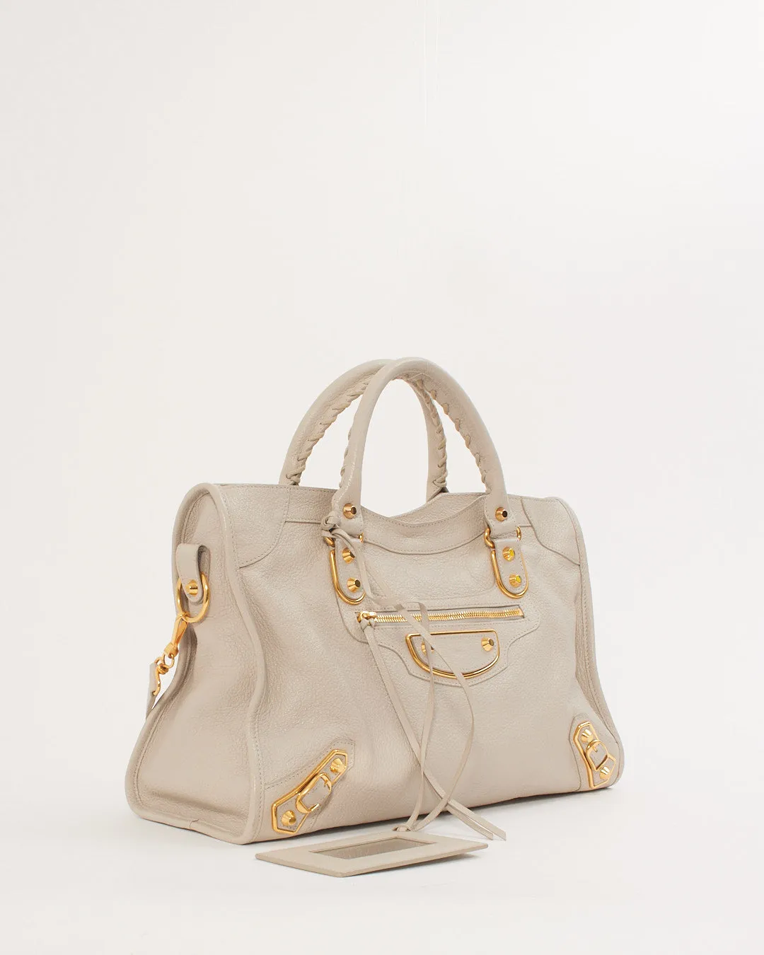 Balenciaga Light Grey Motocross Metallic Edge City Bag