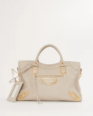 Balenciaga Light Grey Motocross Metallic Edge City Bag