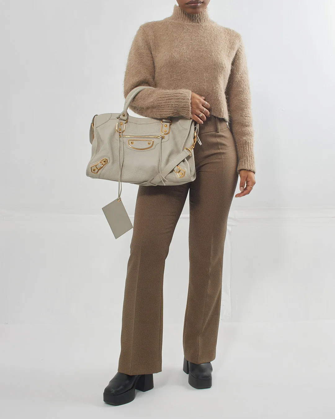 Balenciaga Light Grey Motocross Metallic Edge City Bag