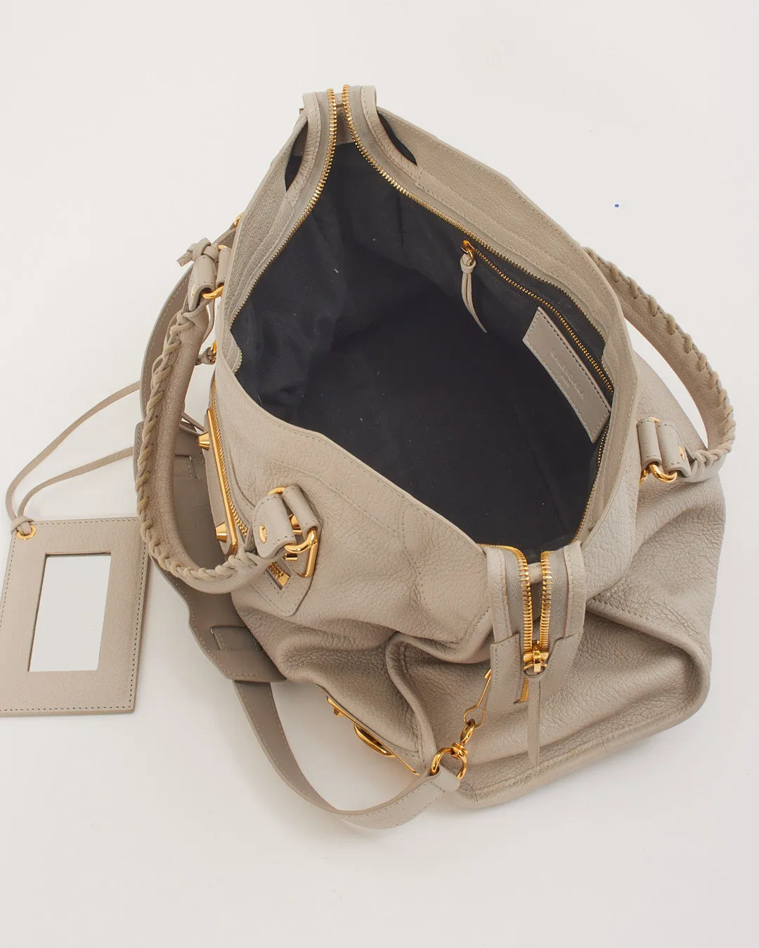 Balenciaga Light Grey Motocross Metallic Edge City Bag