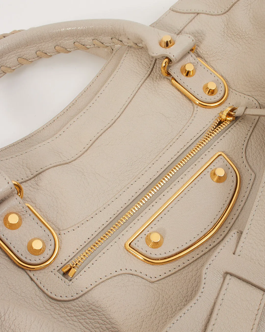 Balenciaga Light Grey Motocross Metallic Edge City Bag